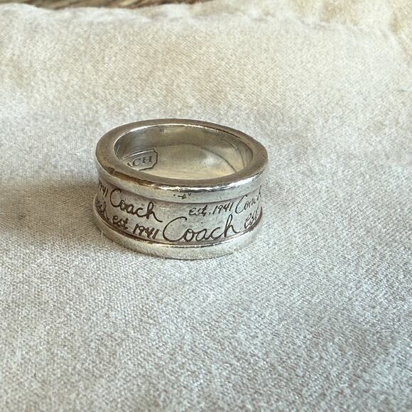 Vintage 925 Sterling silver Coach ring - print - handwriting - womens - 7.5 - 8 - Picture 6 of 8